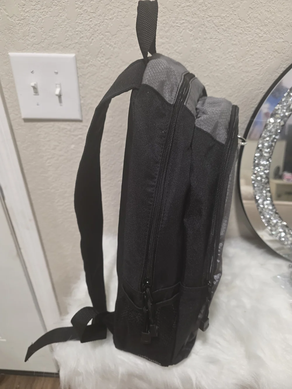 Men's Black & Gray Backpack with Green Logo